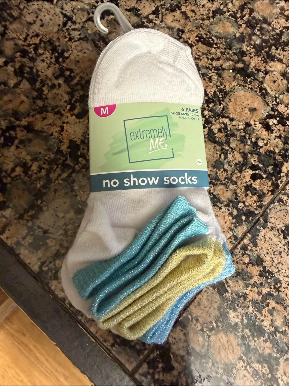 Girls  White No-Show Socks with Aqua and Yellow Accents - 6 Pairs